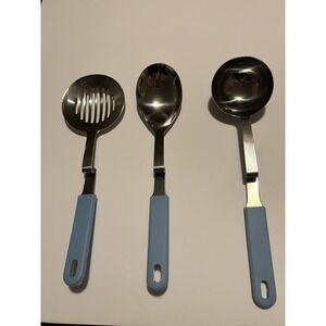 Lori Greiner No Mess Stainless Silicone Utensils Lot of 3 Hangs On Pots Blue